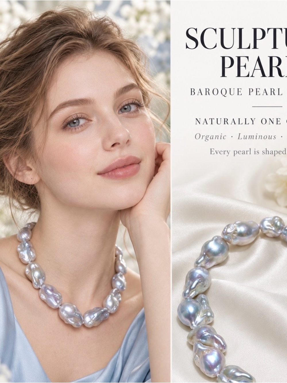 Iridescent Baroque Pearl Statement Necklace